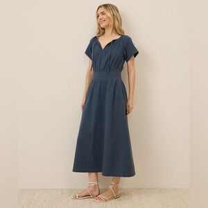 Pact Organic Coastal Double Gauze Boho Midi Dress, French Navy, Size M